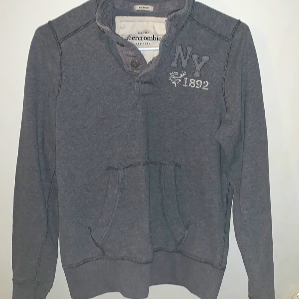 Abercrombie & Fitch Gray Muscle Fit 1/4 Hoodie Mock Neck Sweatshirt Men’s Large